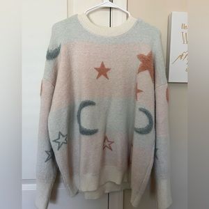 Oversized Pink and Blue Moon and Star Sweater
